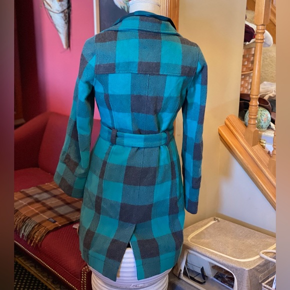 Vintage Penguin Wool Trench, Green/Black Buffalo Plaid, Fully Lined! Womens SM🔥 - Picture 4 of 14